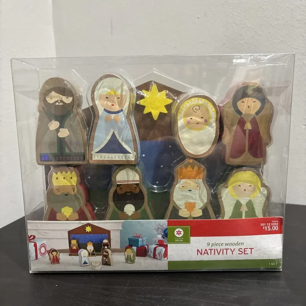 Target Colorful Christmas Wood 9pc Nativity Set 2014